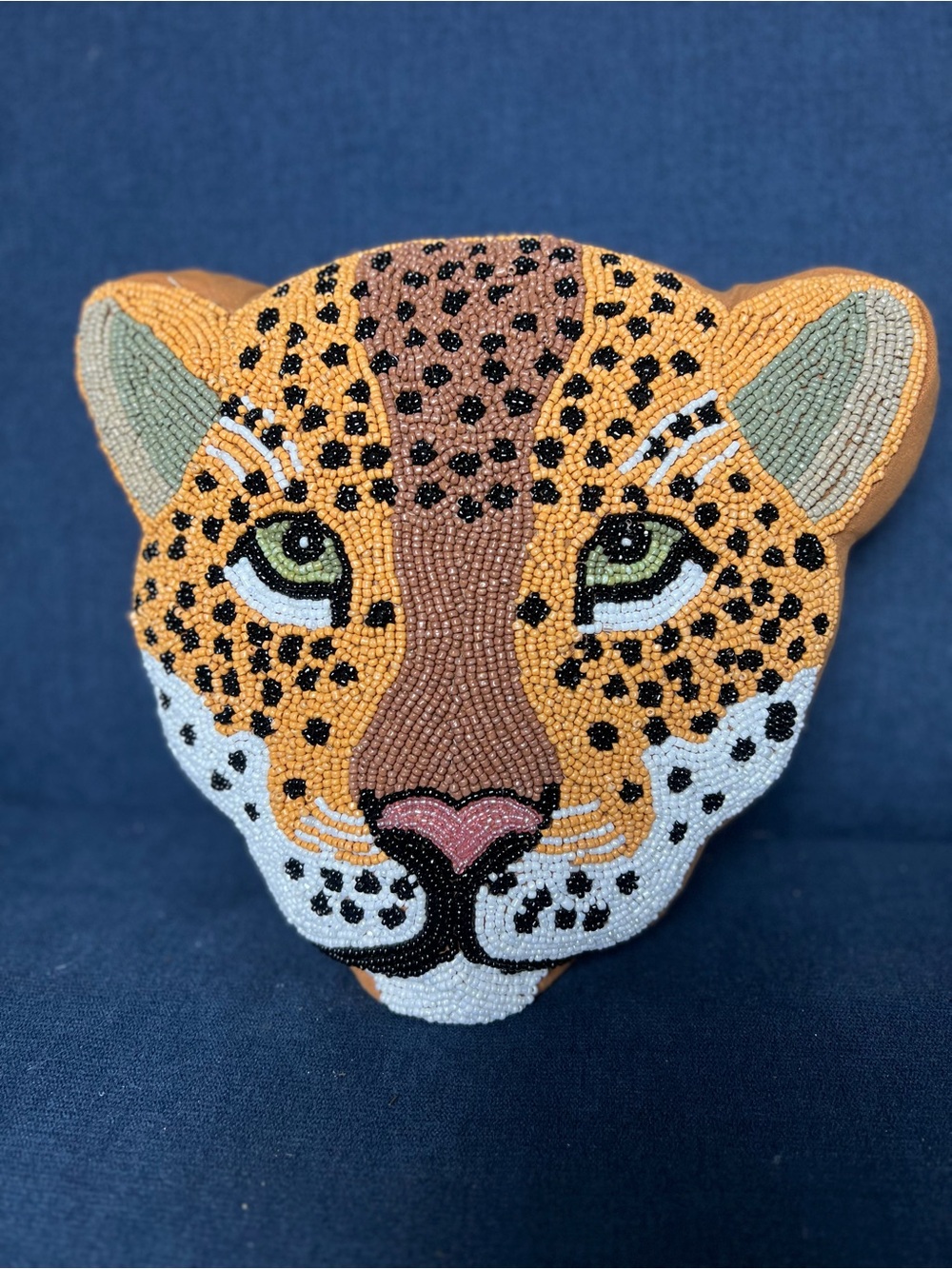 Beaded Leopard Face Pillow — Adler Style Statement Cushion